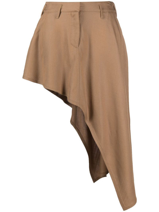 Brown Draped Asymmetric Skirt