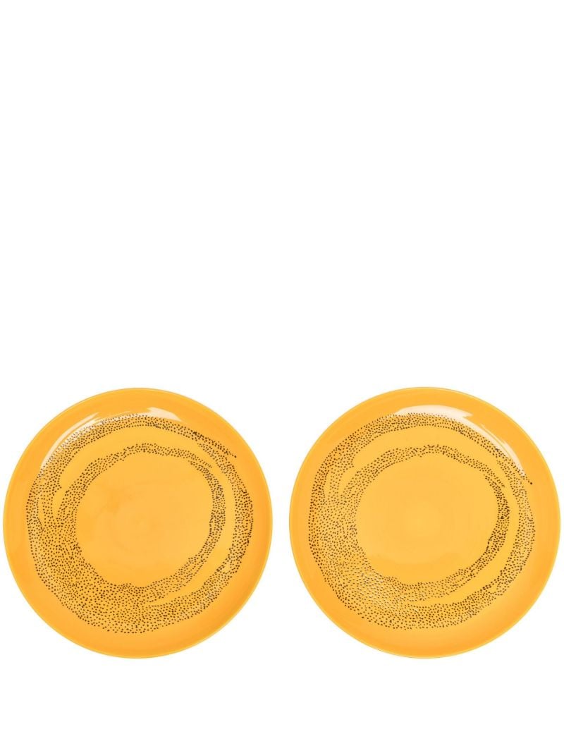 Yellow Sunny Swirl Dots Plate Set