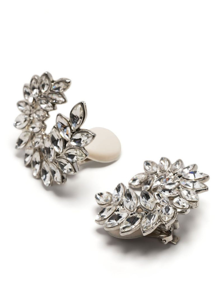 Silver-tone Leaf Crystal Earrings