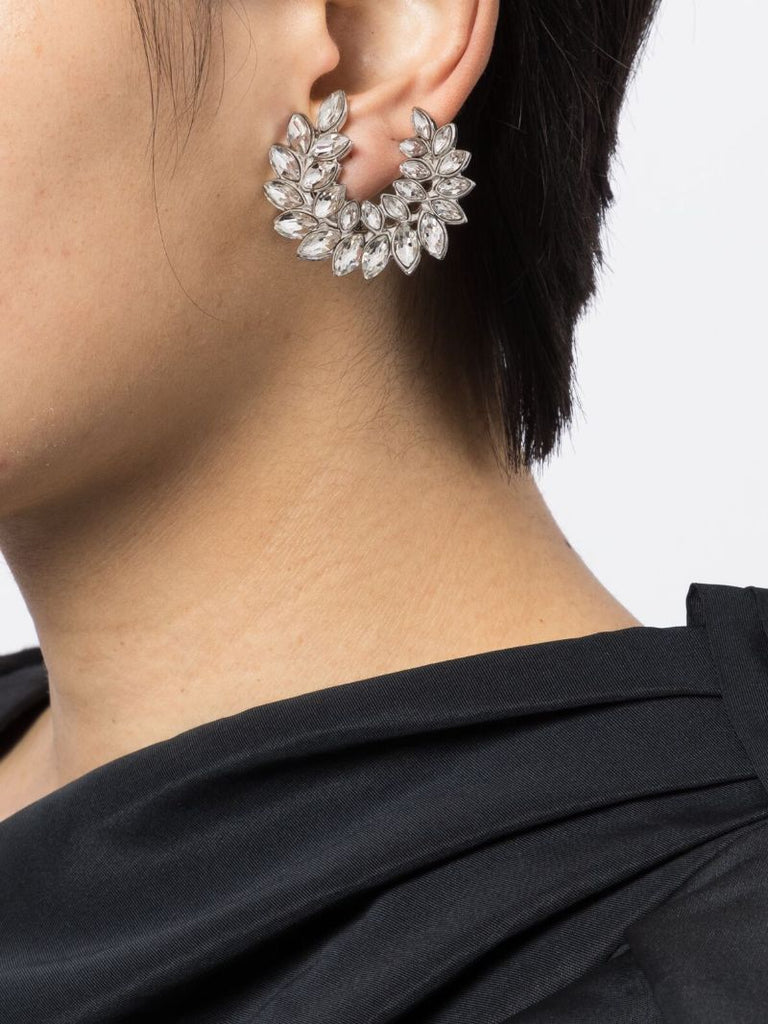 Silver-tone Leaf Crystal Earrings