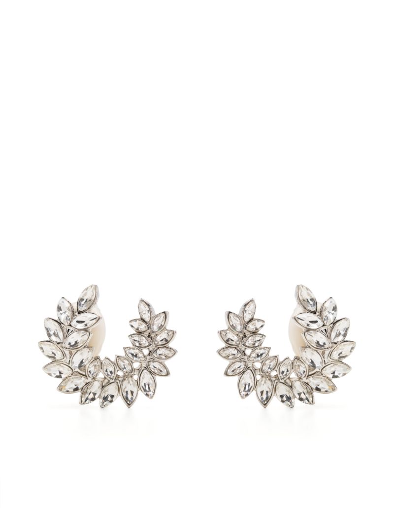 Silver-tone Leaf Crystal Earrings