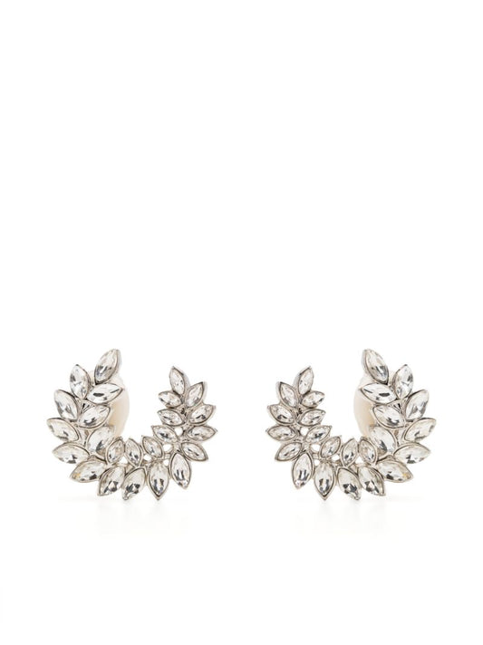 Silver-tone Leaf Crystal Earrings
