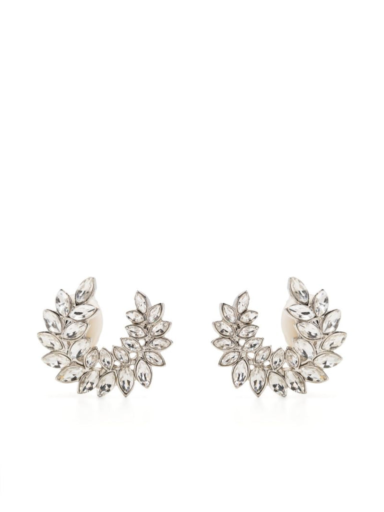 Silver-tone Leaf Crystal Earrings