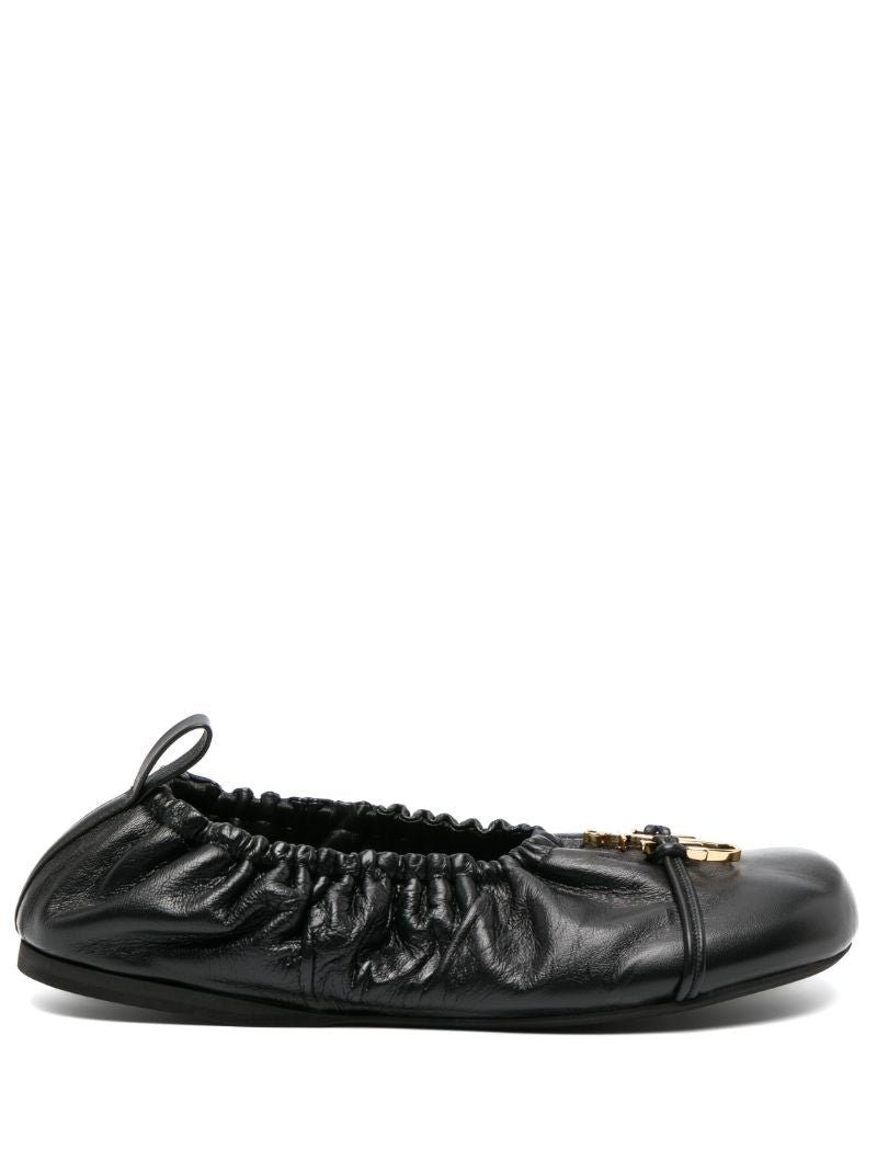 Black Anchor Leather Ballerina Shoes