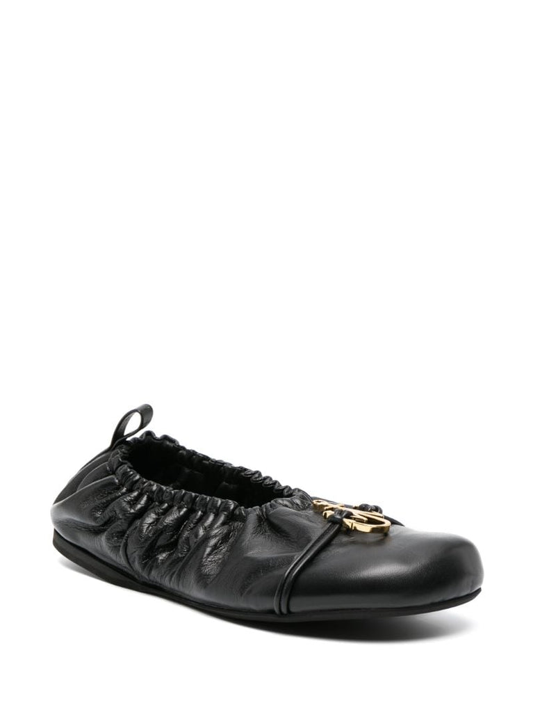Black Anchor Leather Ballerina Shoes