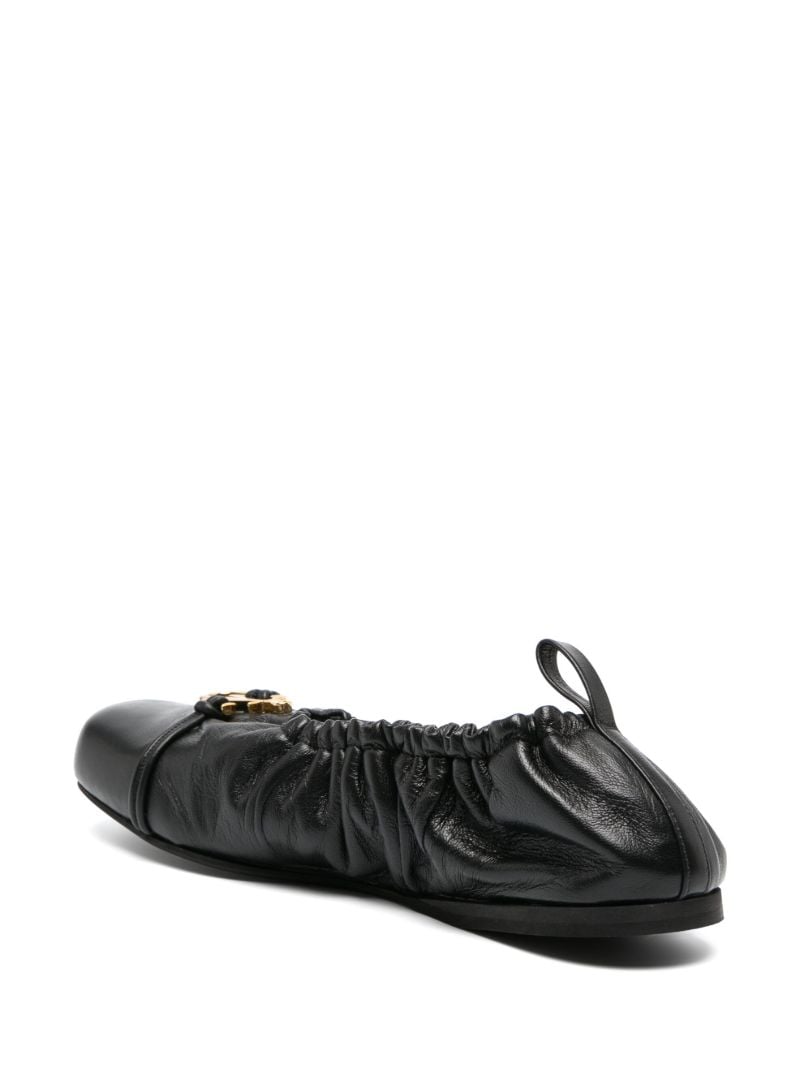 Black Anchor Leather Ballerina Shoes