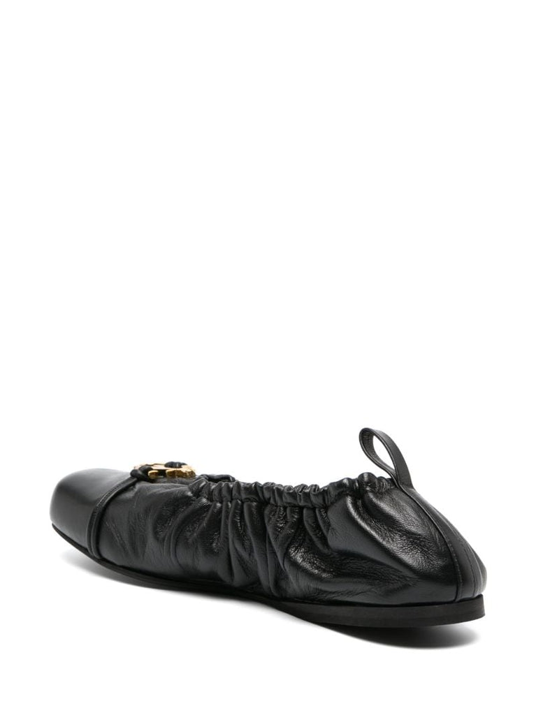 Black Anchor Leather Ballerina Shoes