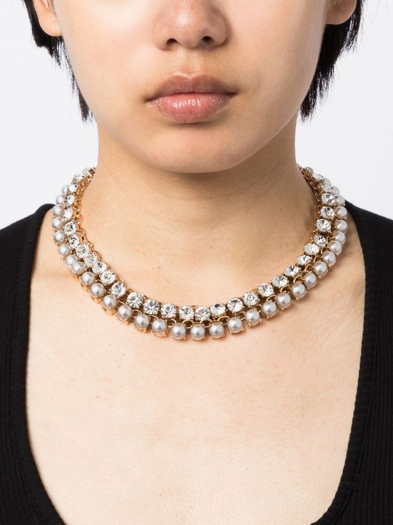 Gold-tone Crystal and Faux Pearl Necklace