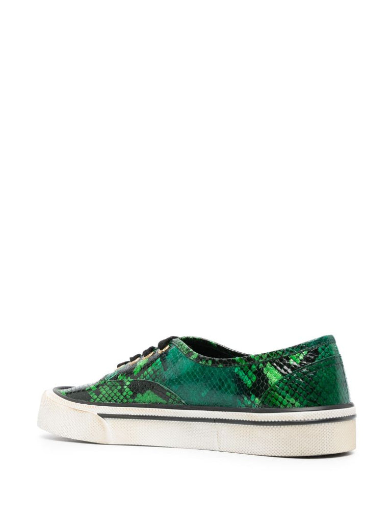 Green Python Print Lace-up Sneakers