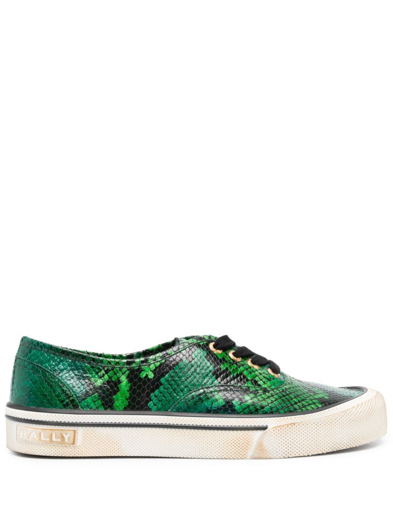 Green Python Print Lace-up Sneakers