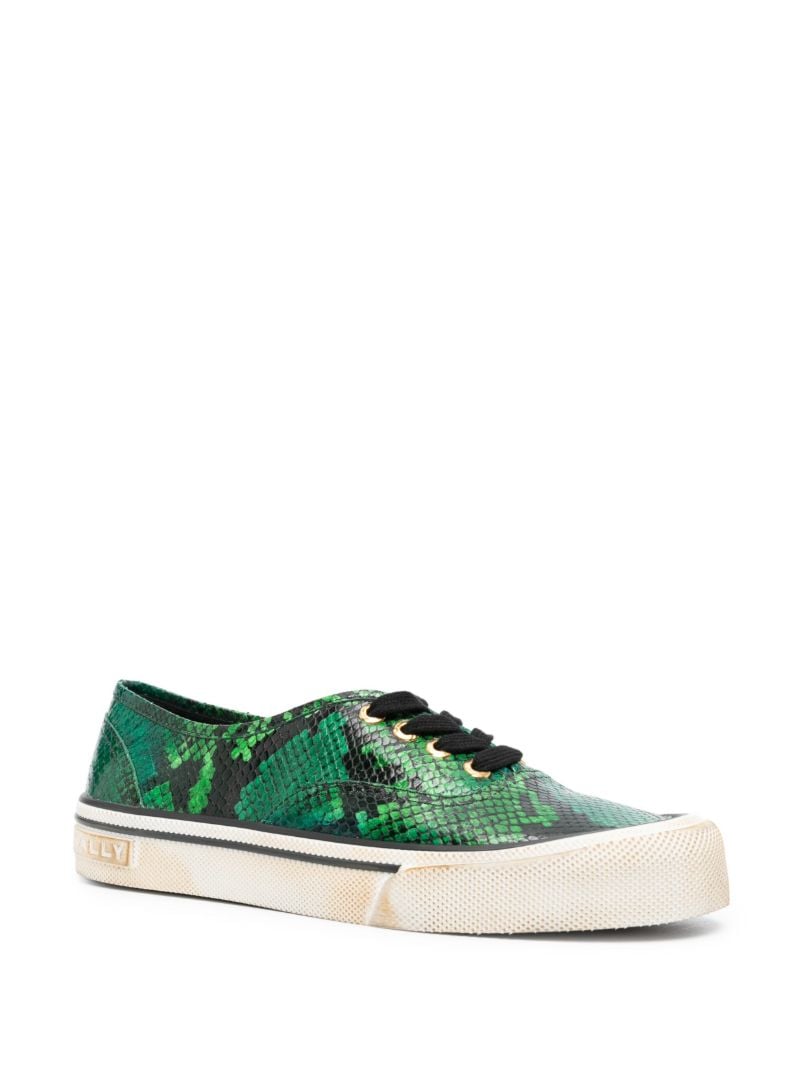 Green Python Print Lace-up Sneakers