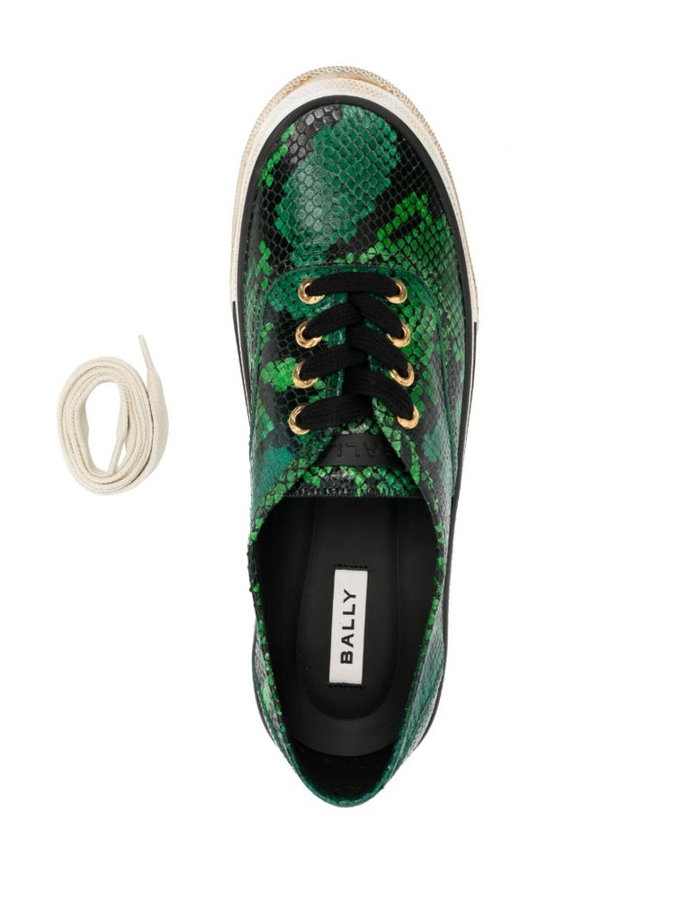 Green Python Print Lace-up Sneakers