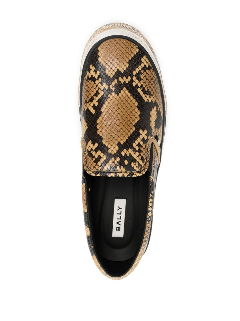 Brown Santa Ana Python Print Slip-on Sneakers