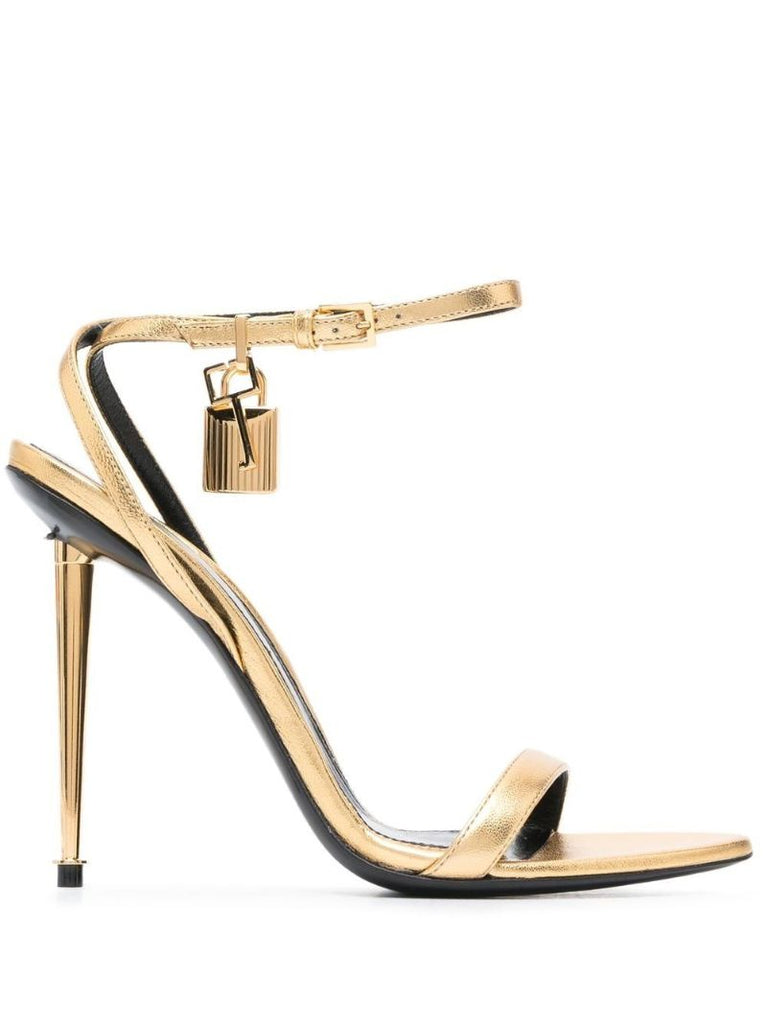 Gold Padlock Pointy Naked 105 Leather Sandals