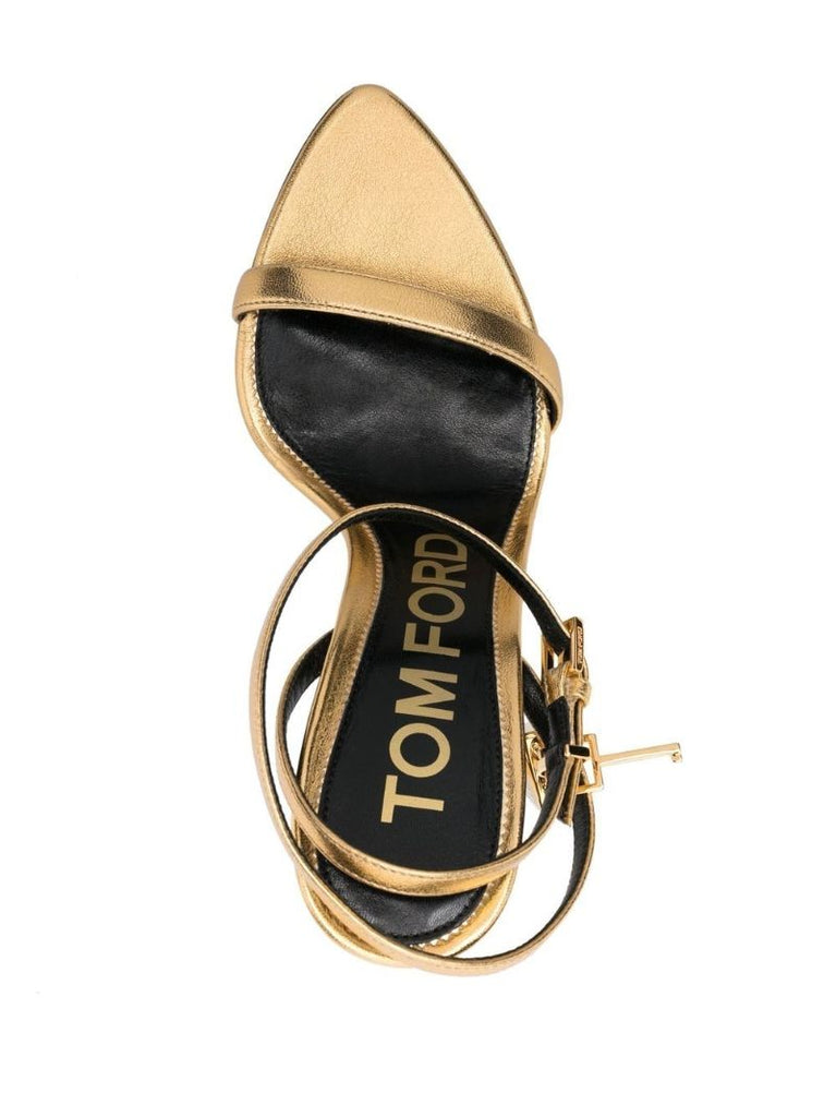 Gold Padlock Pointy Naked 105 Leather Sandals