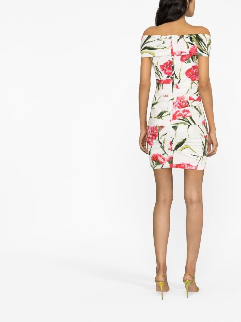 White Floral Print Off-shoulder Mini Dress