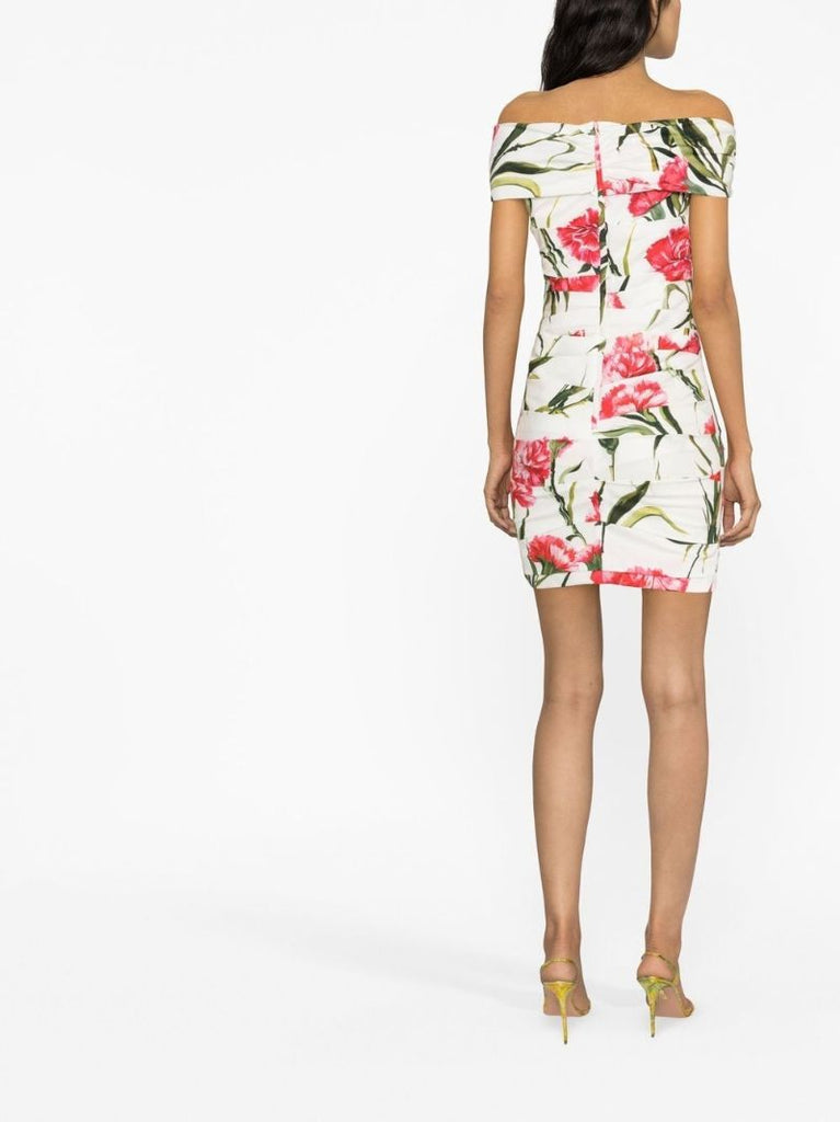 White Floral Print Off-shoulder Mini Dress