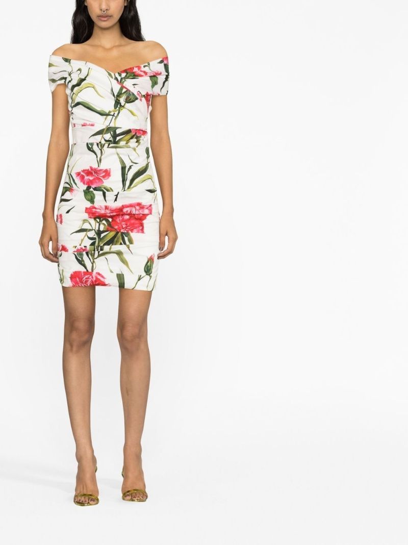 White Floral Print Off-shoulder Mini Dress