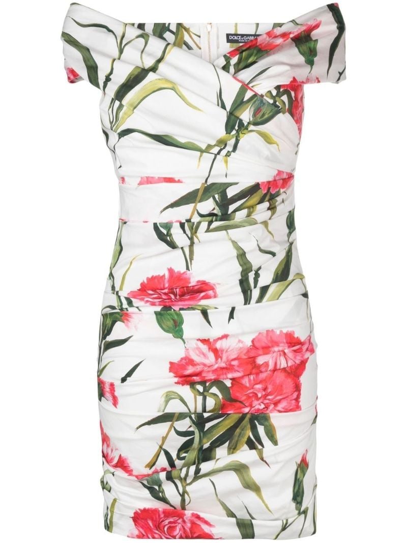 White Floral Print Off-shoulder Mini Dress