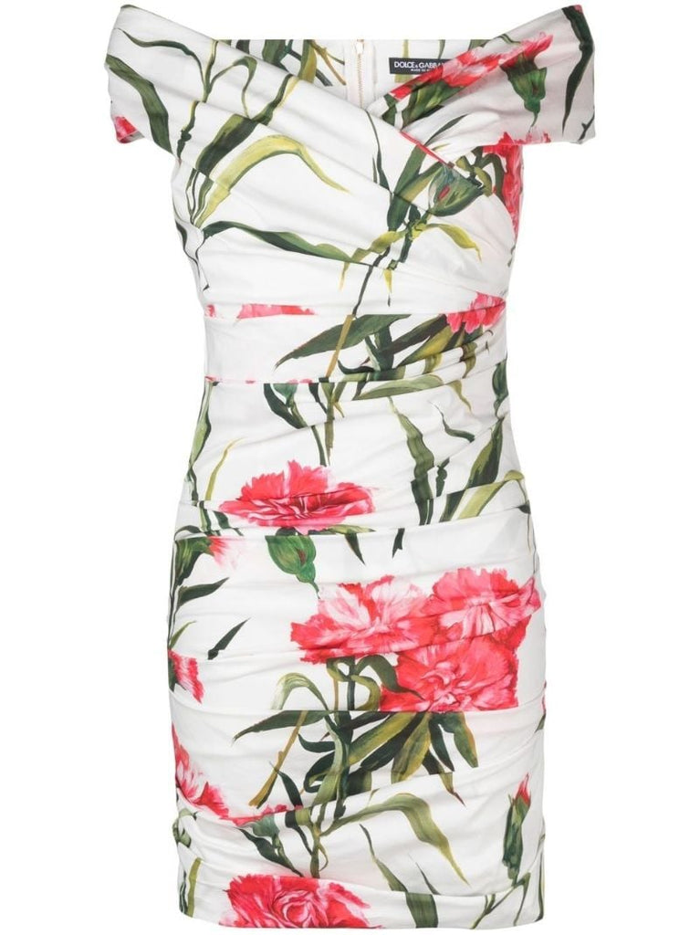 White Floral Print Off-shoulder Mini Dress