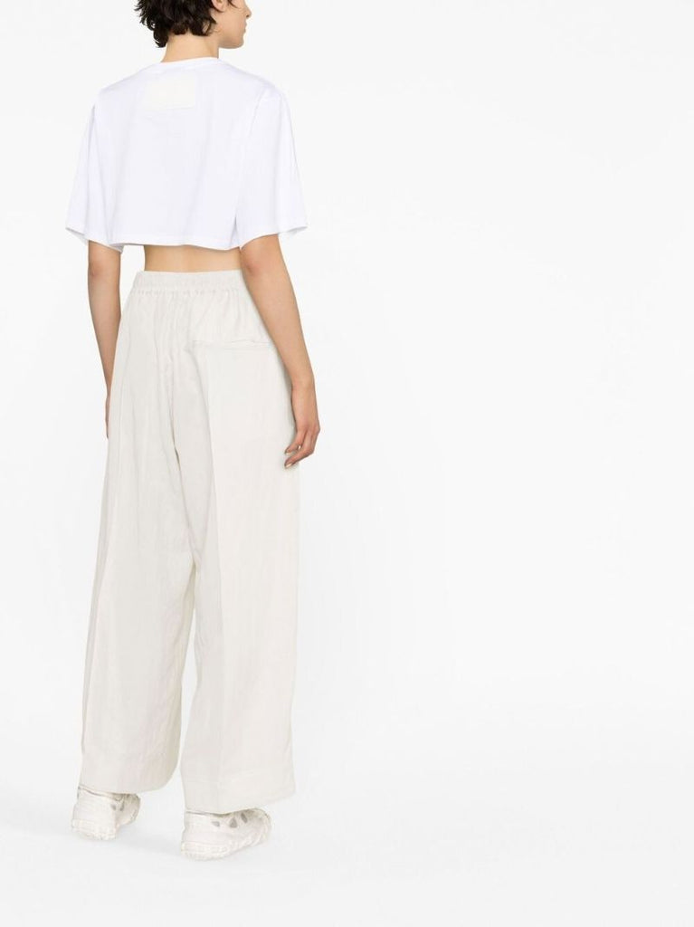 Grey Crinkle Twill Wide-leg Pants