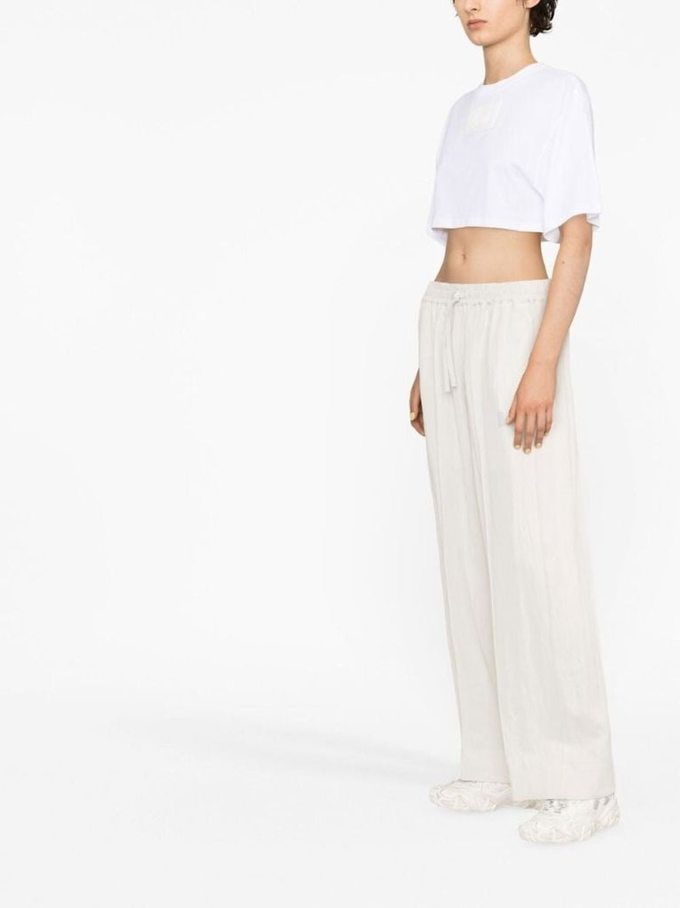 Grey Crinkle Twill Wide-leg Pants