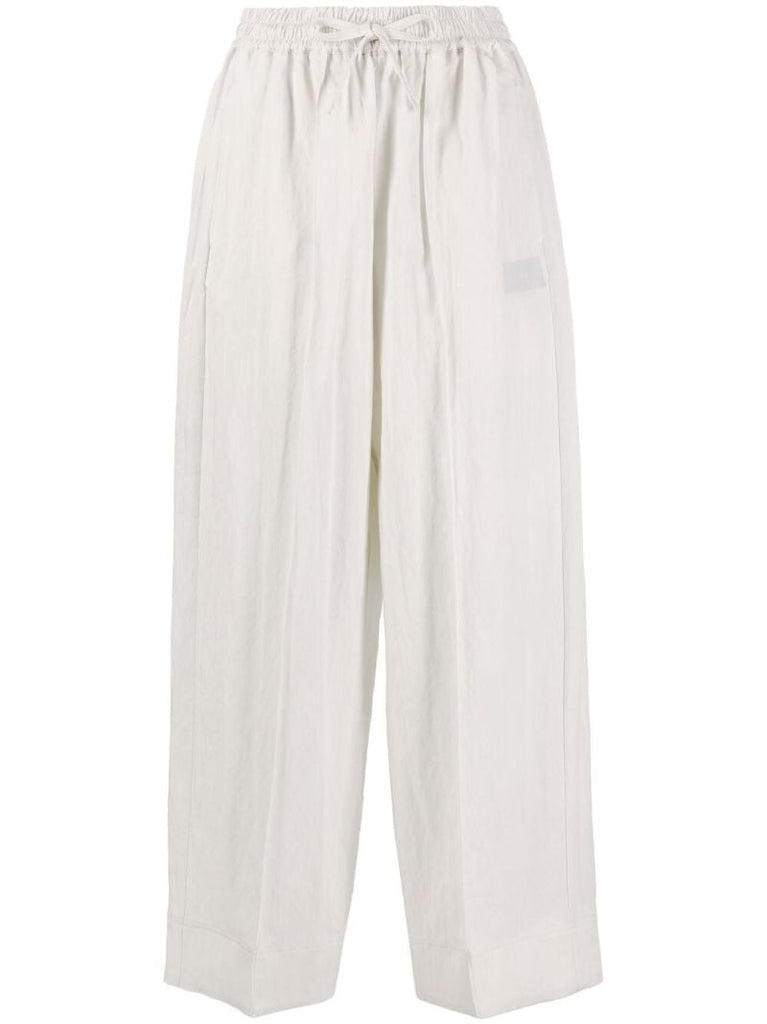 Grey Crinkle Twill Wide-leg Pants
