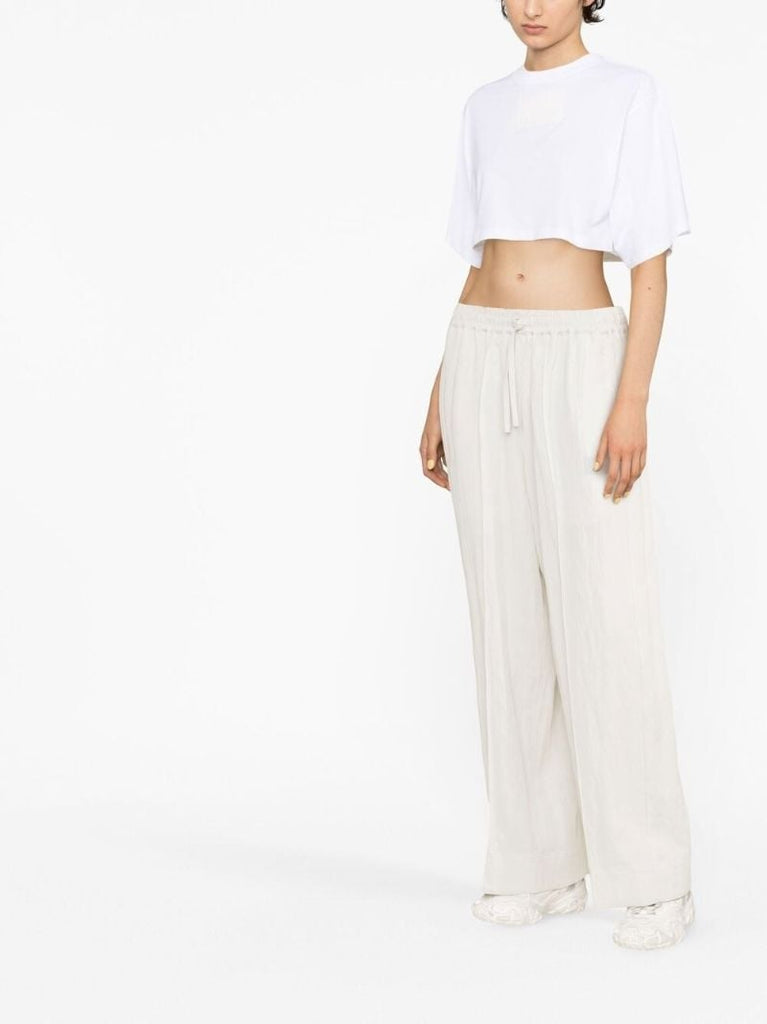 Grey Crinkle Twill Wide-leg Pants