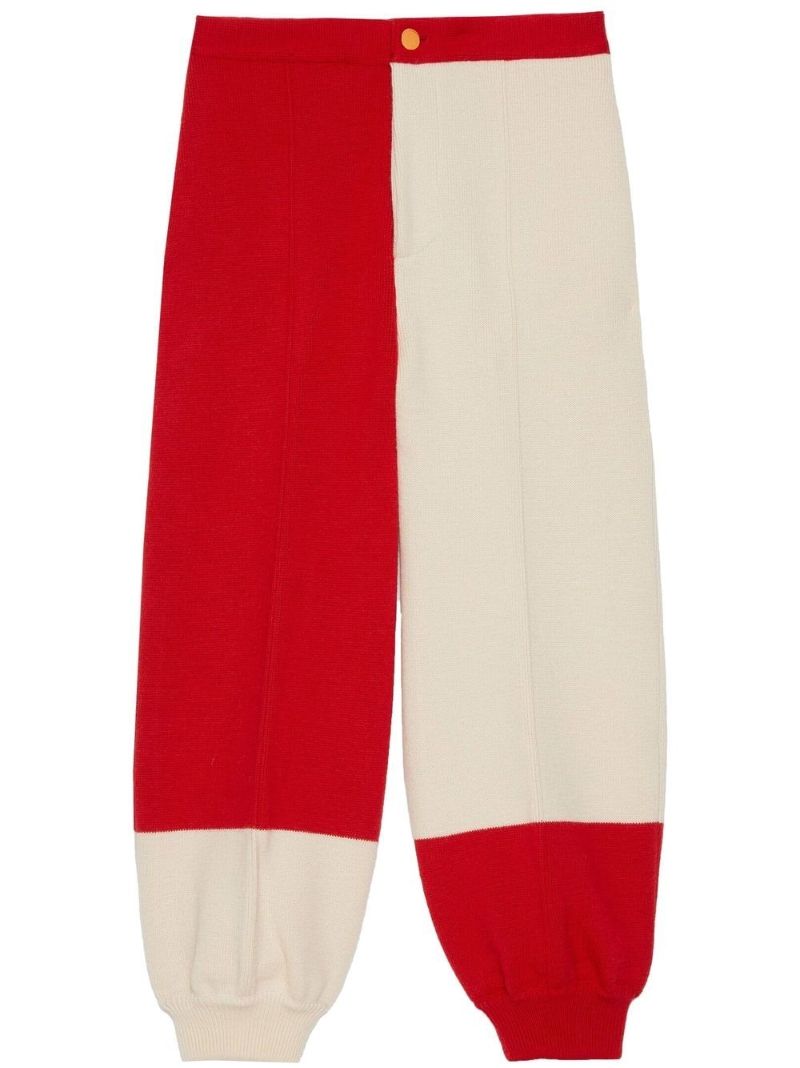 Red and White Colourblock Wool Trousers