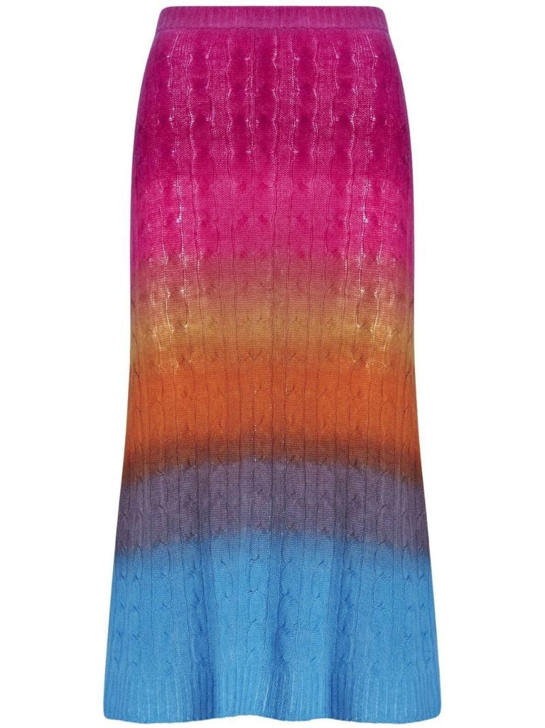 Multicoloured Cable Knit Midi Skirt