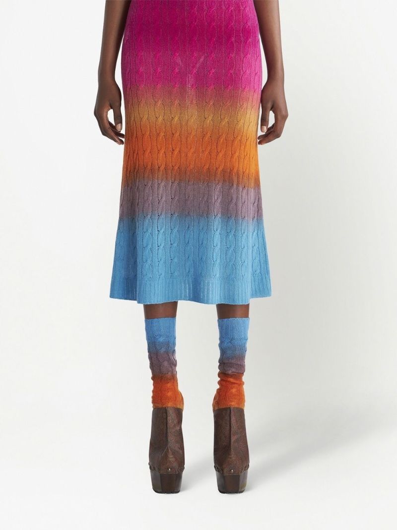 Multicoloured Cable Knit Midi Skirt