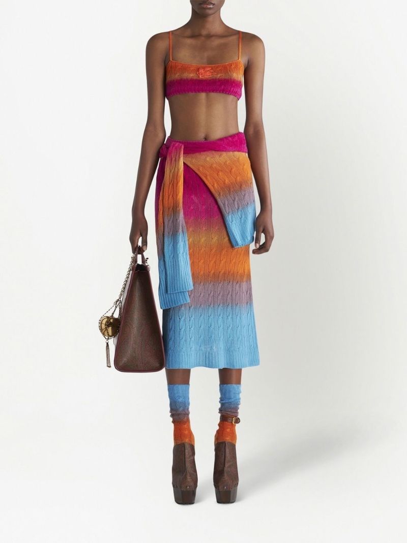 Multicoloured Cable Knit Midi Skirt
