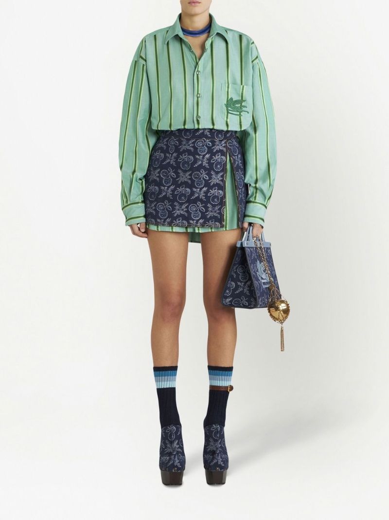Blue Jacquard Denim Miniskirt