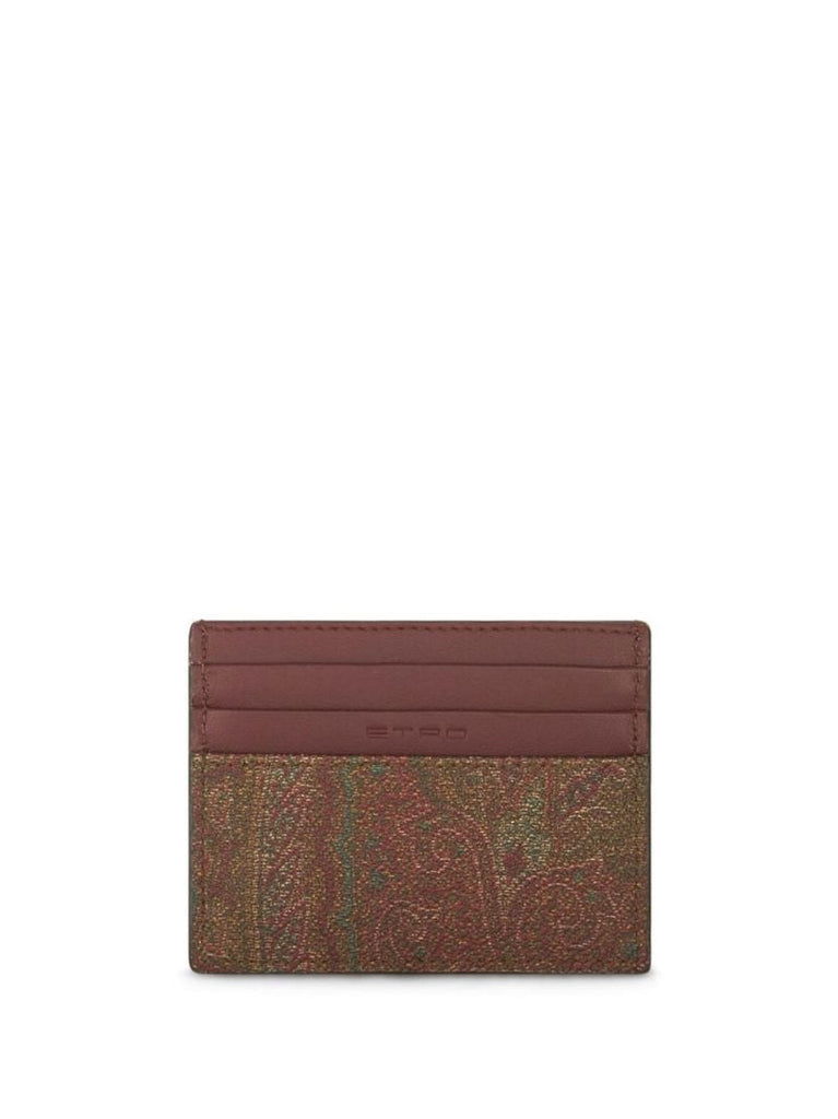 Brown Paisley Print Leather Cardholder