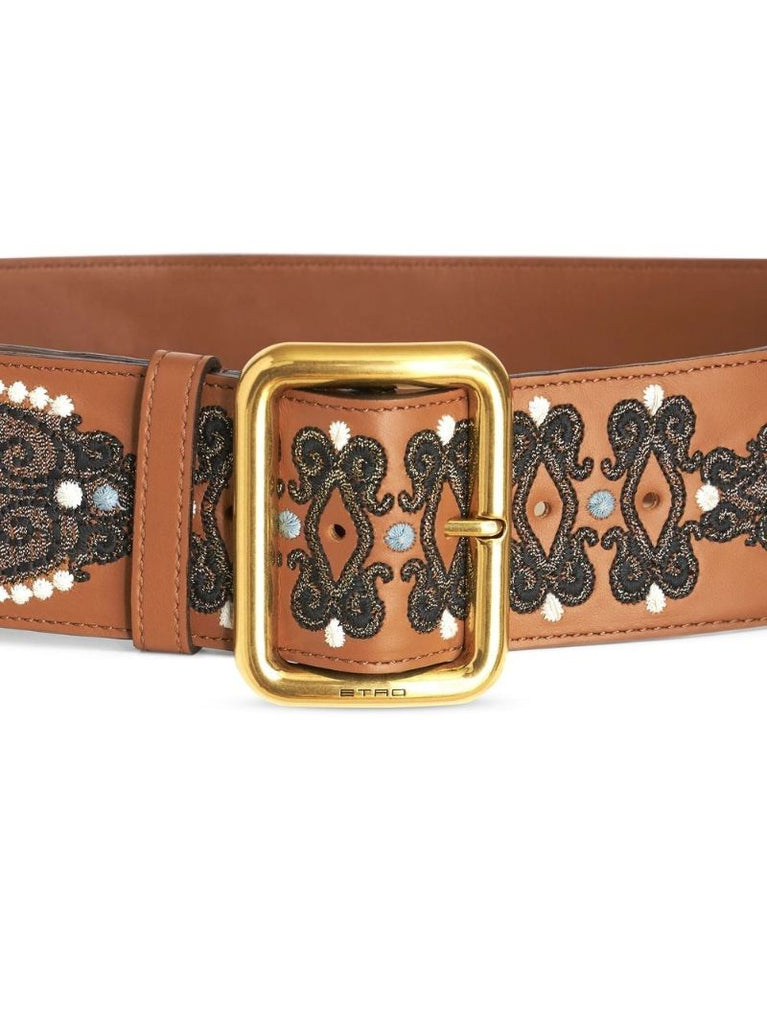 Brown Embroidered Leather Belt