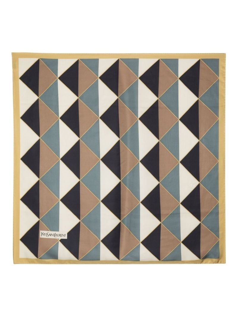 Neutral Geometric Print Silk Scarf