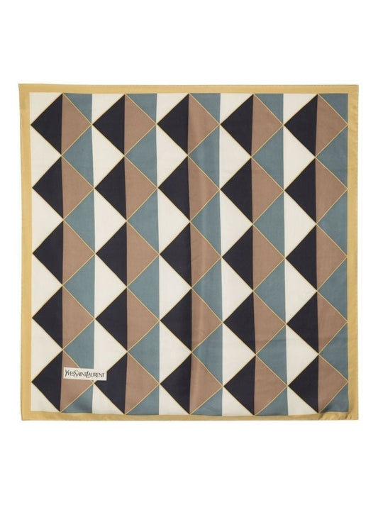 Neutral Geometric Print Silk Scarf