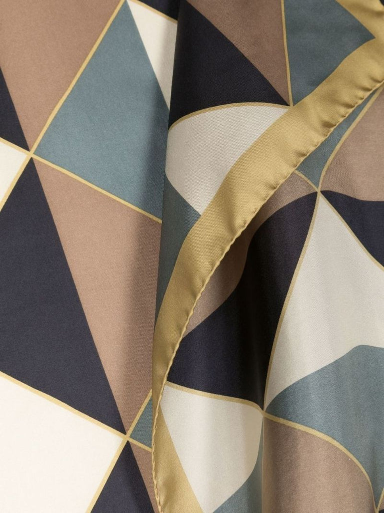 Neutral Geometric Print Silk Scarf