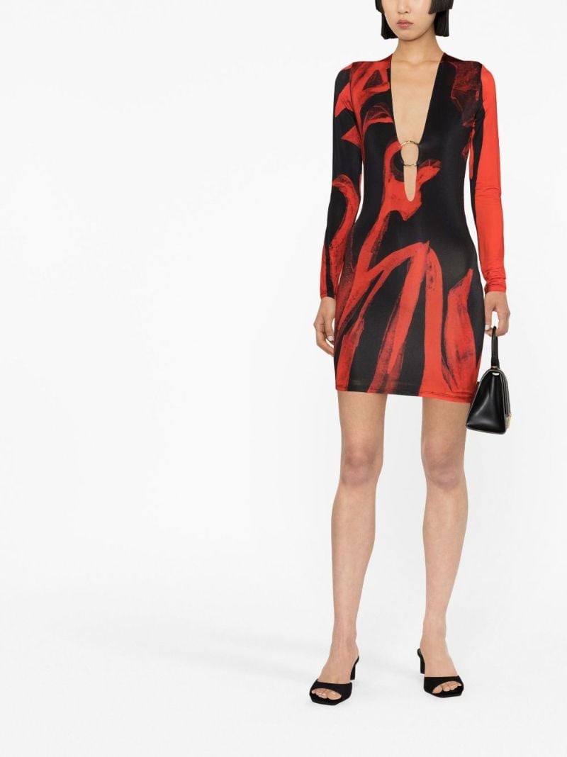 Red Helios Abstract Print Mini Dress