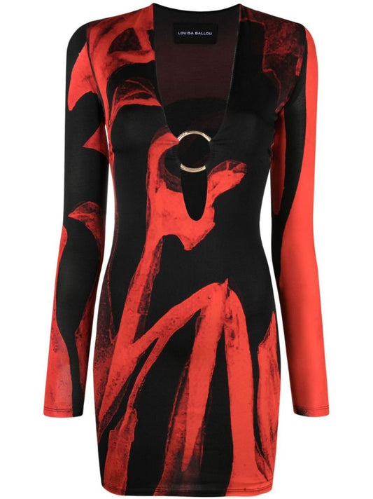 Red Helios Abstract Print Mini Dress