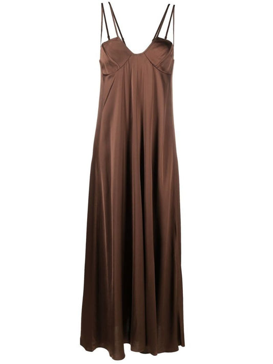 Brown Satin Maxi Dress
