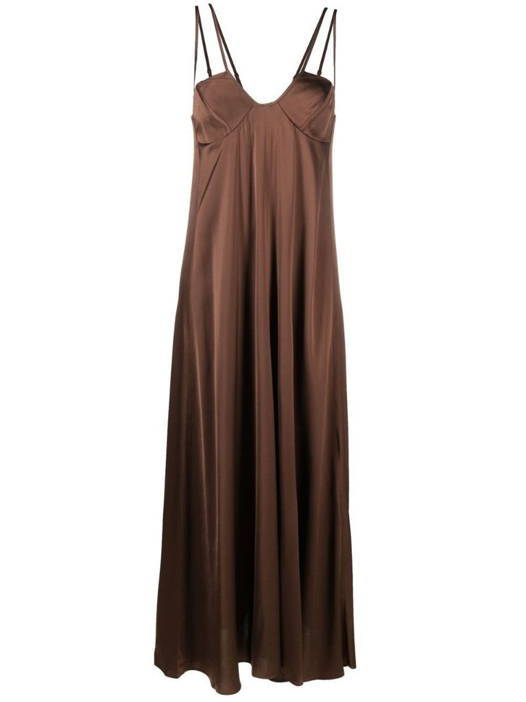 Brown Satin Maxi Dress