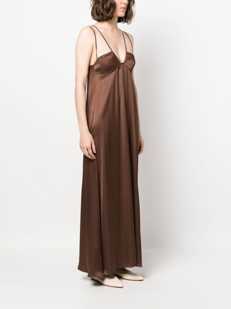 Brown Satin Maxi Dress
