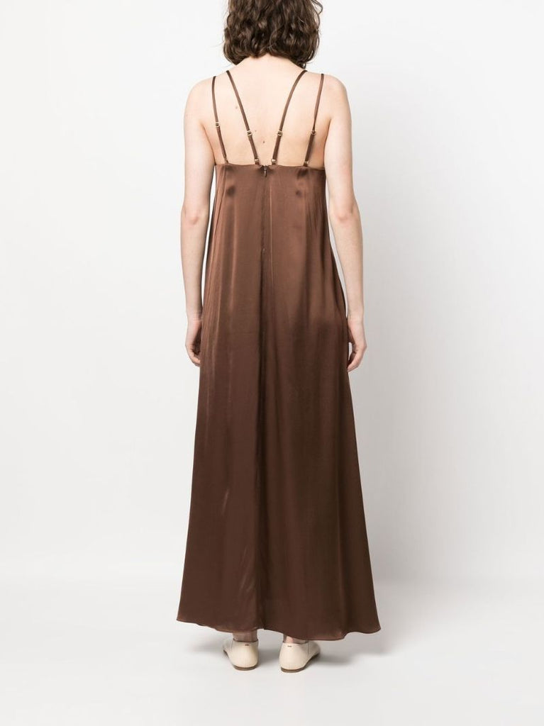 Brown Satin Maxi Dress