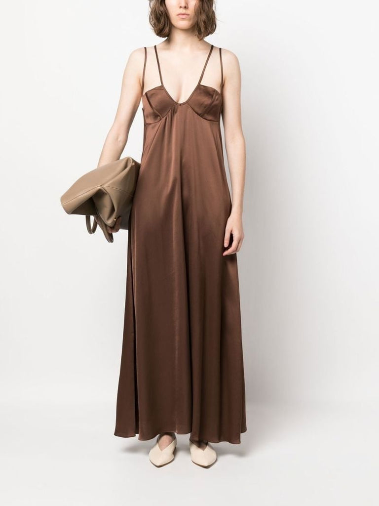 Brown Satin Maxi Dress
