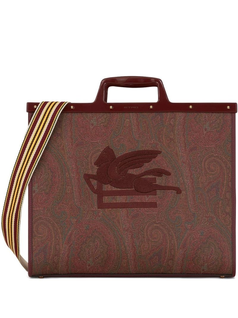 Red Paisley Print Embroidered Tote Bag