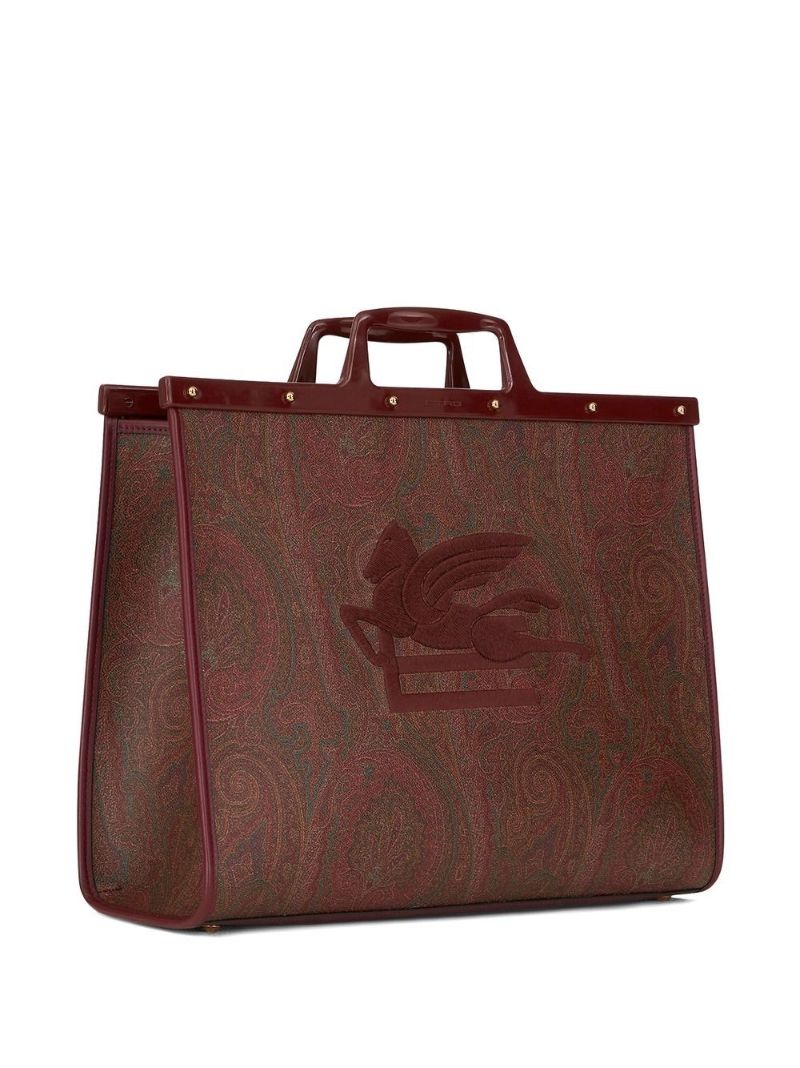 Red Paisley Print Embroidered Tote Bag