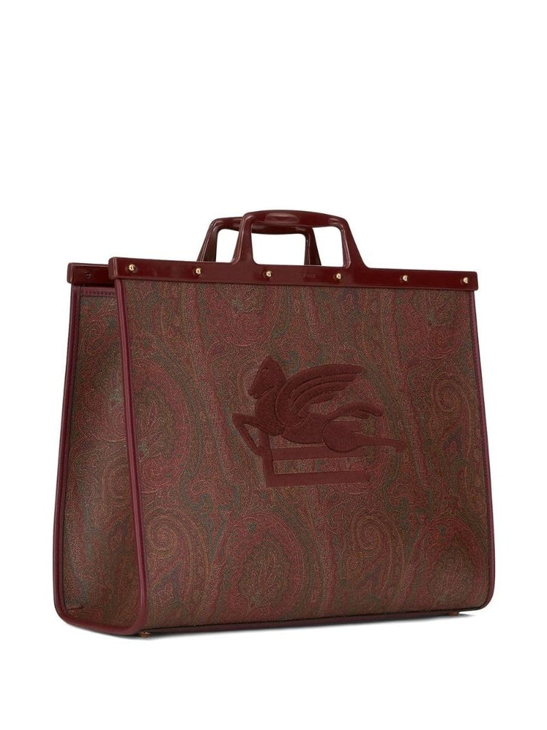 Red Paisley Print Embroidered Tote Bag