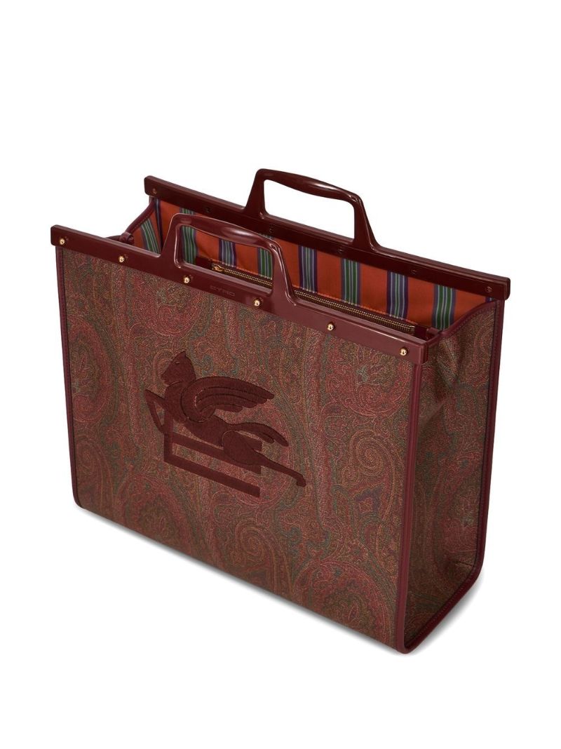 Red Paisley Print Embroidered Tote Bag