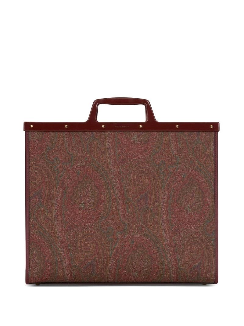 Red Paisley Print Embroidered Tote Bag